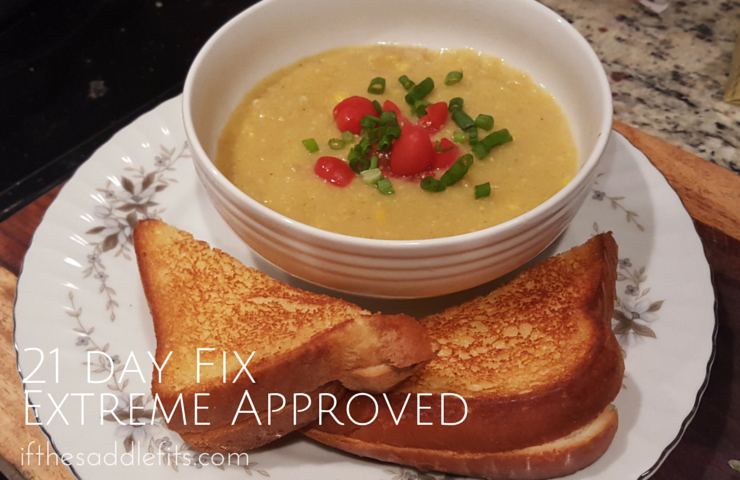 21 Day Fix Compliant Creamy Corn Soup with ifthesaddlefits.com