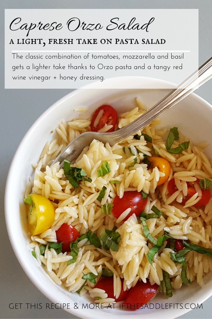Caprese Orzo Salad on ifthesaddlefits.com